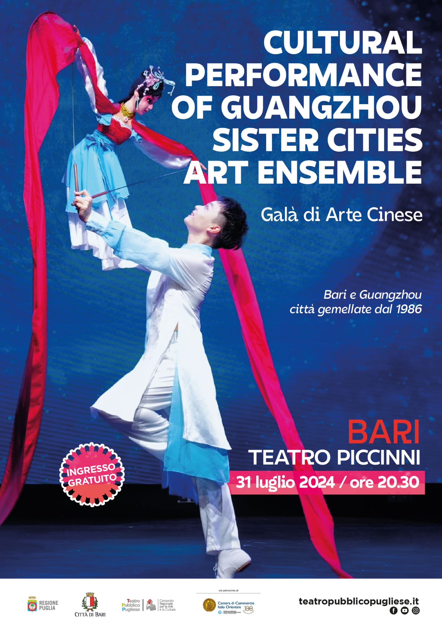 CINA-PUGLIA-BARI: musica, danza e arti folk del GUANGZHOU il 31 luglio al teatro Piccinni di Bari