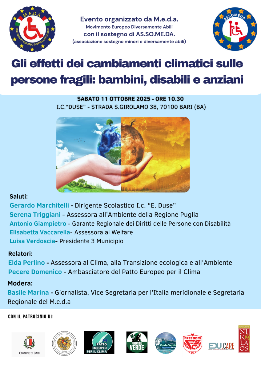 "Gli effetti dei cambiamenti climatici sui soggetti fragili: bambini, disabili ed anziani"