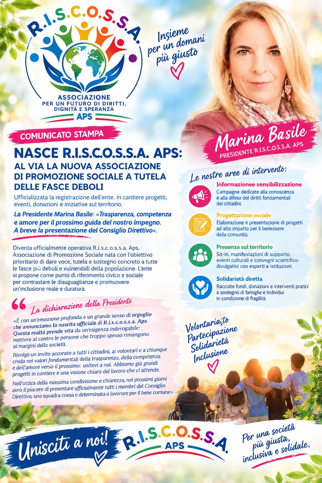 Nasce R.i.s.c.o.s.s.a. Aps: una nuova realtà al fianco dei più deboli