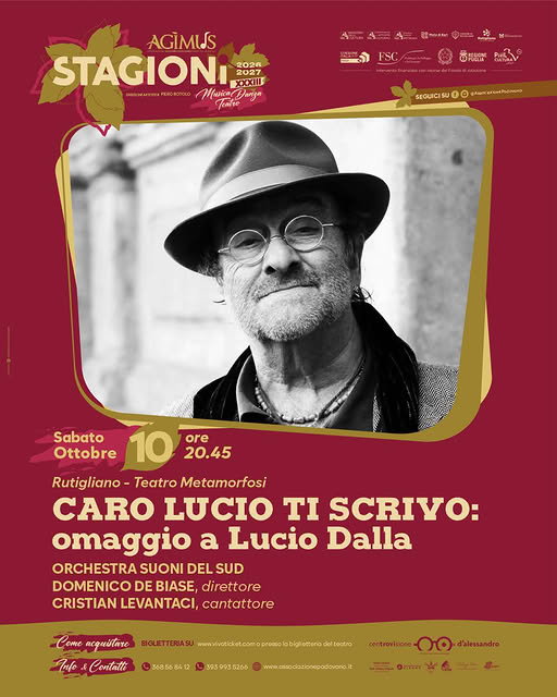 '' 𝗖𝗔𝗥𝗢 𝗟𝗨𝗖𝗜𝗢 𝗧𝗜 𝗦𝗖𝗥𝗜𝗩𝗢: 𝗼𝗺𝗮𝗴𝗴𝗶𝗼 𝗮 𝗟𝘂𝗰𝗶𝗼 𝗗𝗮𝗹𝗹𝗮 - Teatro  Metamorfosi  a  Rutigliano ''
